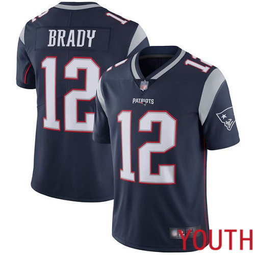 New England Patriots Football 12 Vapor Untouchable Limited Navy Blue Youth Tom Brady Home NFL Jersey